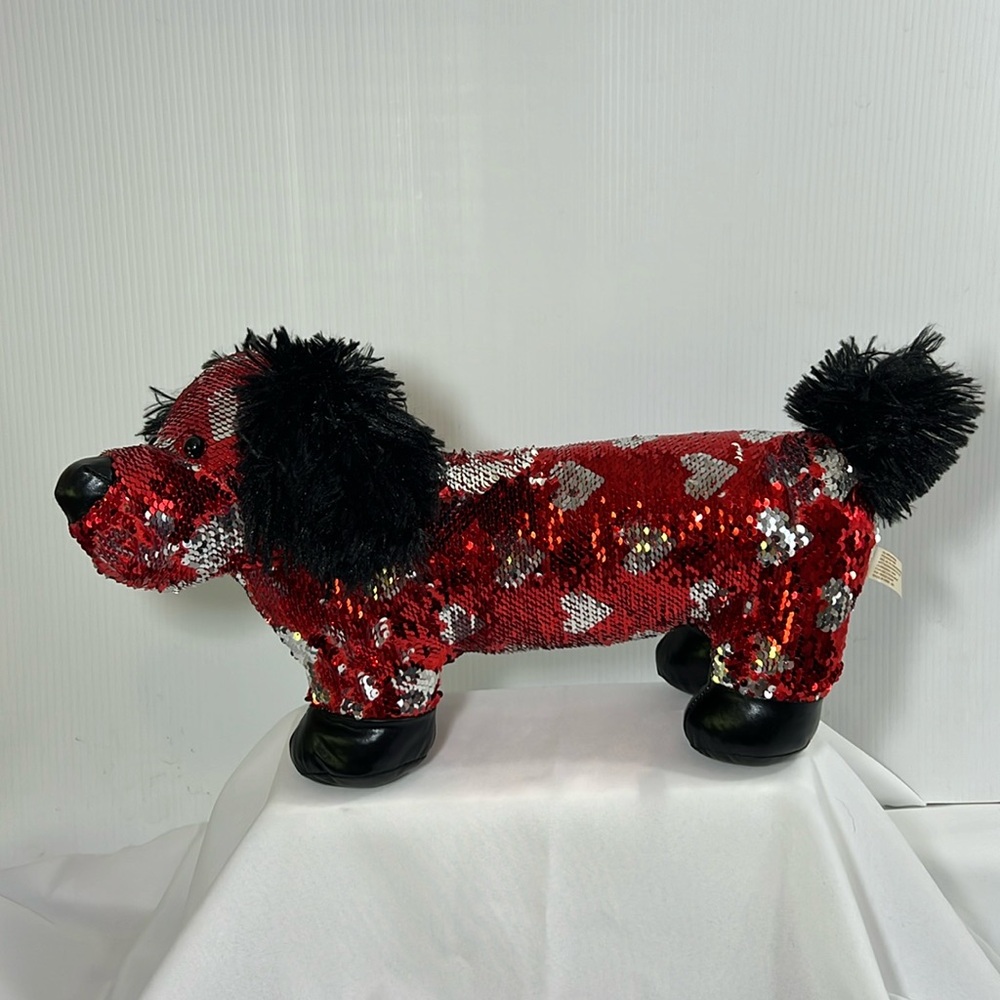 Dan Dee Red and Silver Heart Flip Sequin Dachshund Plush Dog